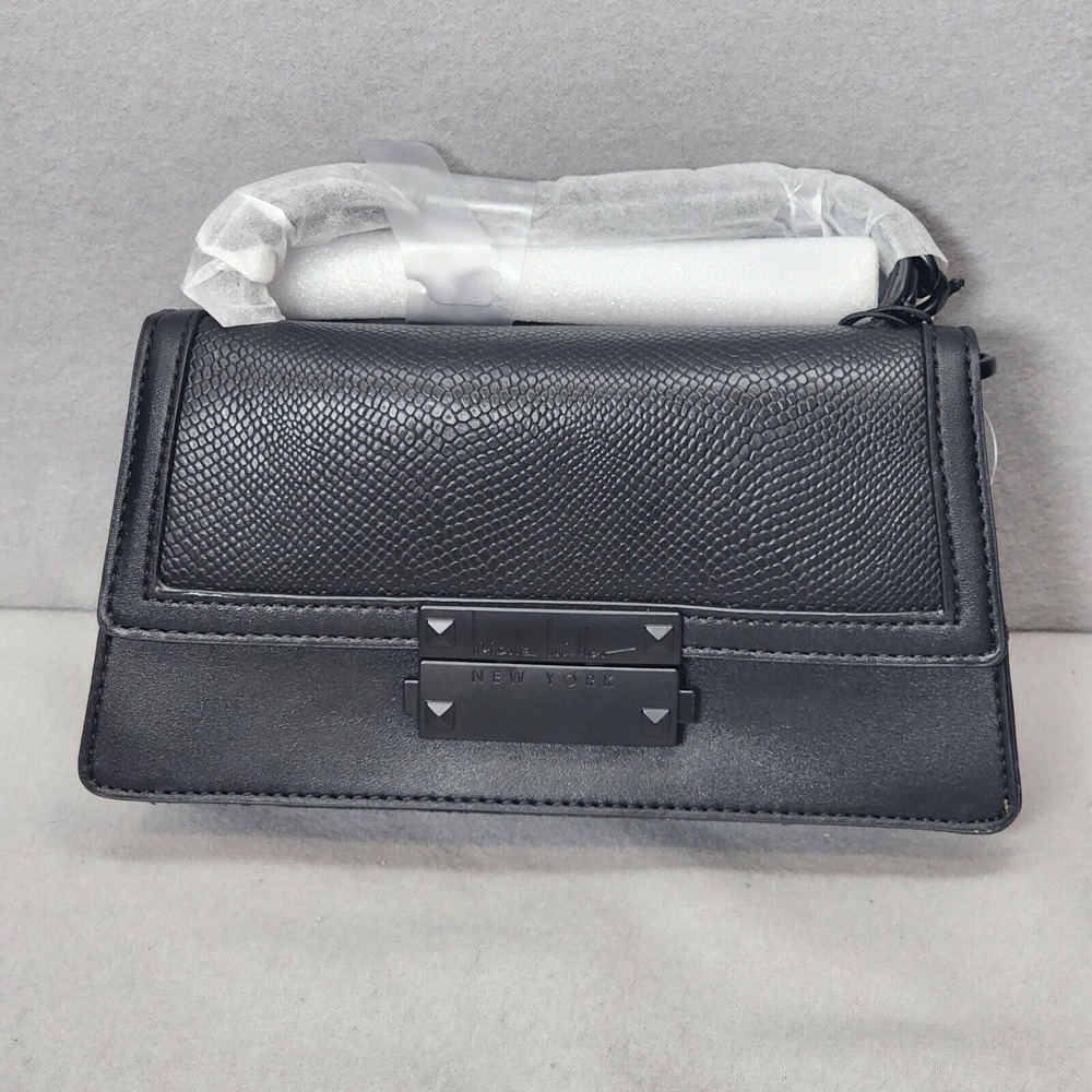 Nicole‎ Miller Crossbody Bag Black Snake Embossed Studded Logo Women Small
